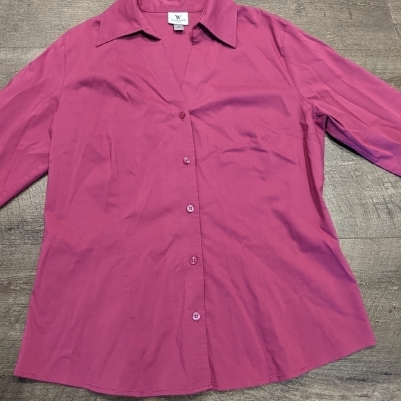 Worthington Pink Button Down Blouse with Cuffed Sleeves Size 12 - Picture 2 of 8